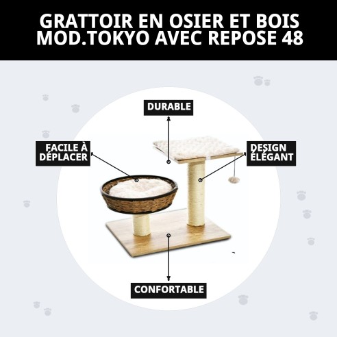 Griffoir en Osier et Bois Mod. Tokyo avec Repos 48 cm