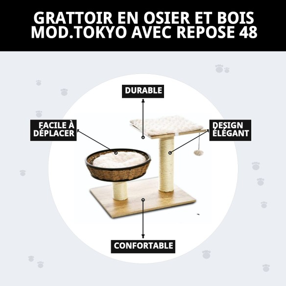 Griffoir en Osier et Bois Mod. Tokyo avec Repos 48 cm