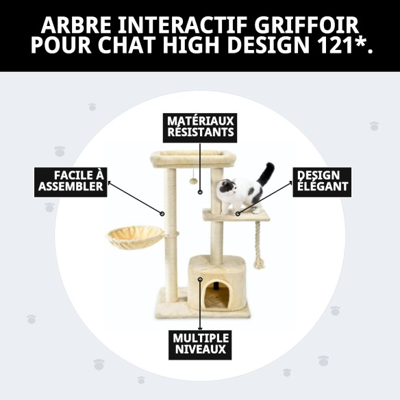Griffoir pour chat Arbre interactif High Design 121 cm