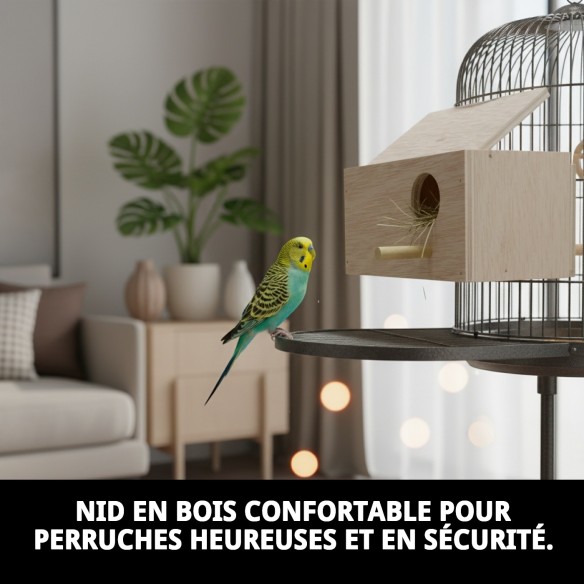 Nid en Bois pour Perruches 20x9,5x10,5 - Confort Idéal