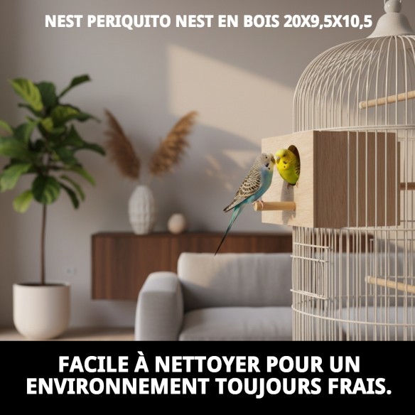 Nid en Bois pour Perruches 20x9,5x10,5 - Confort Idéal