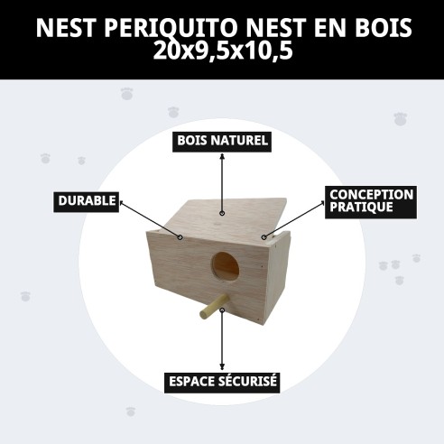 Nid en Bois pour Perruches 20x9,5x10,5 - Confort Idéal