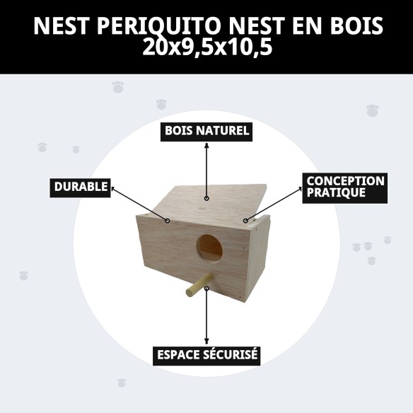 Nid en Bois pour Perruches 20x9,5x10,5 - Confort Idéal