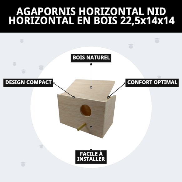 Nid d'Agapornis Horizontal en Bois - Confort pour vos oiseaux