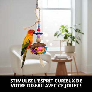 Jouet interactif pour oiseaux : corde, papier et coco. 2