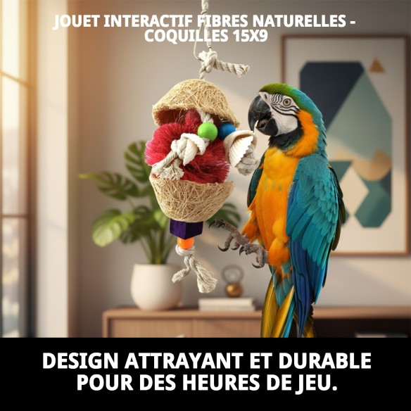 Jouet interactif en fibres naturelles pour oiseaux 15x9