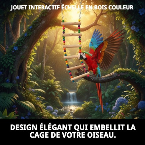 Jouet interactif échelle en bois pour oiseaux