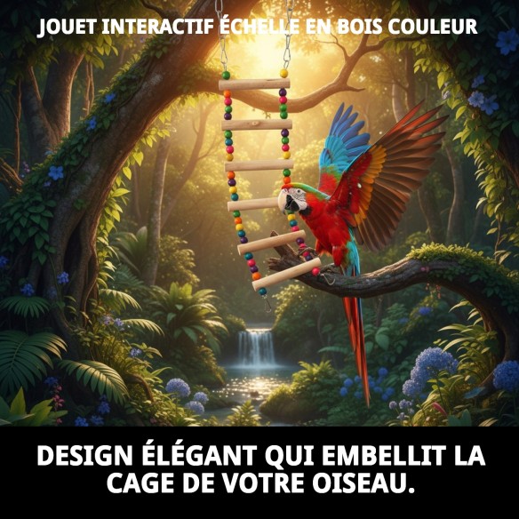 Jouet interactif échelle en bois pour oiseaux