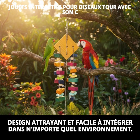 Jouet interactif pour oiseaux : tour avec son