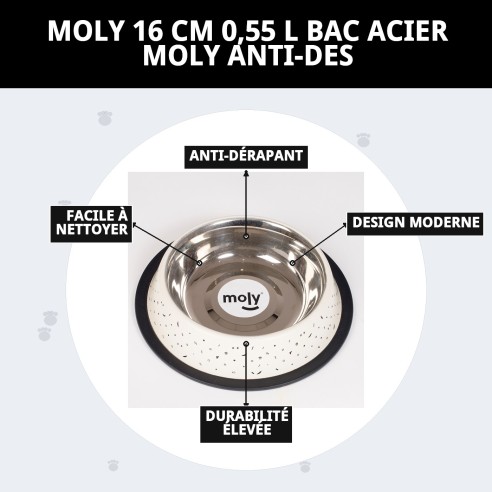 Bol en Acier Inoxydable Moly 16 cm - Antidérapant