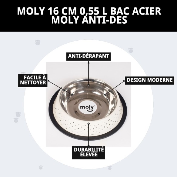 Bol en Acier Inoxydable Moly 16 cm - Antidérapant