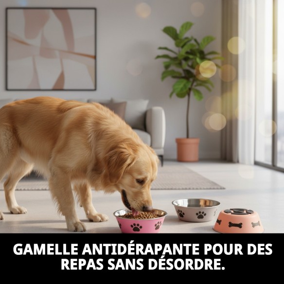 Bol anti-dérapant en acier Draw 14,5 cm pour chiens.