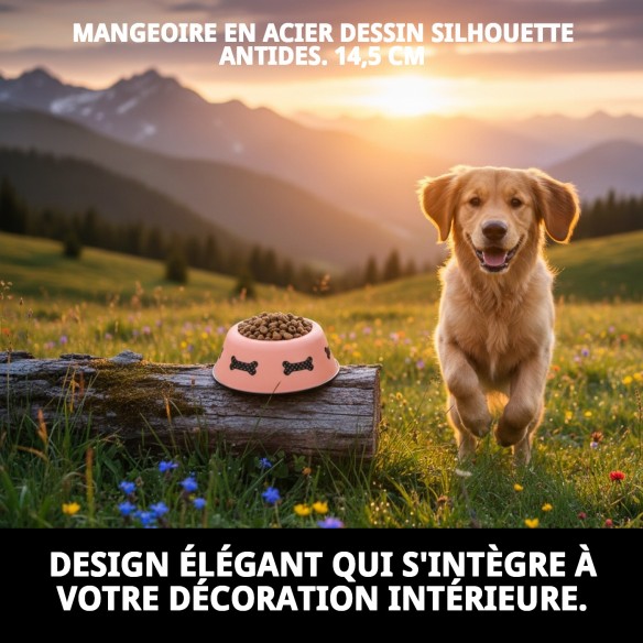 Bol anti-dérapant en acier Draw 14,5 cm pour chiens.