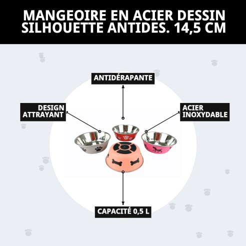 Bol anti-dérapant en acier Draw 14,5 cm pour chiens.