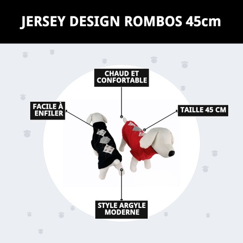 Pull design losanges 45 cm pour votre animal de compagnie élégant et confortable.