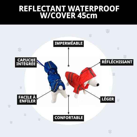 Imperméable réfléchissant avec capuche pour animaux de compagnie 45 cm