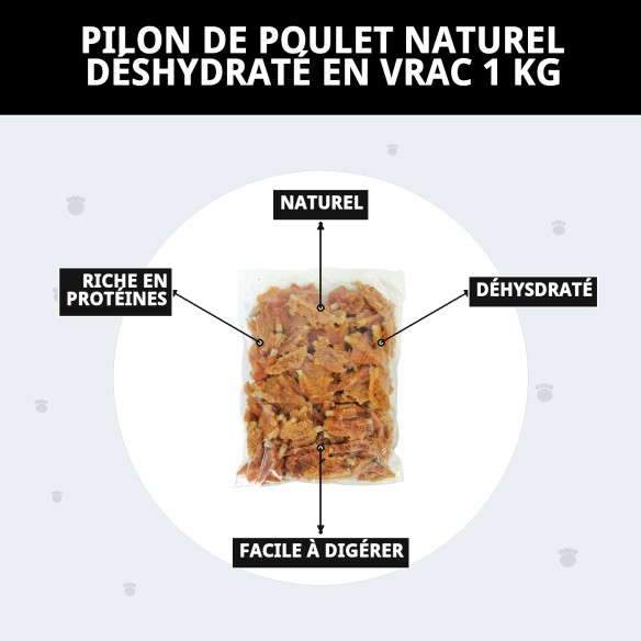 Bâton de Poulet Naturel Déshydraté 1kg pour Chiens