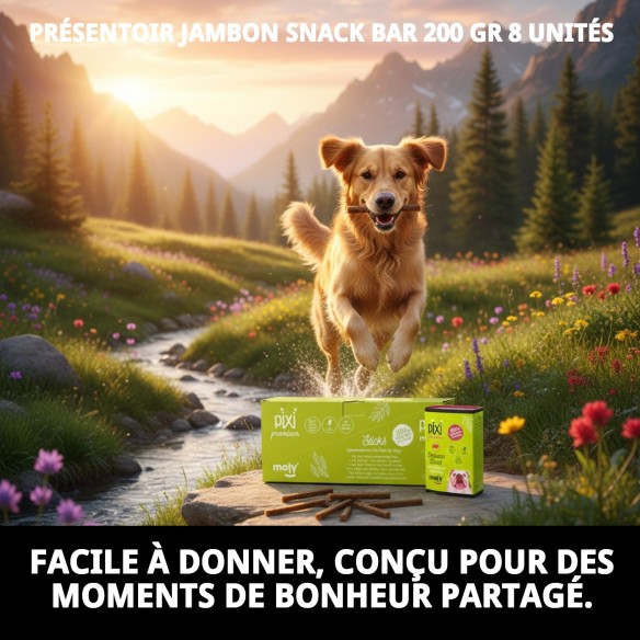 Exposant Barrette Snack Jambon 200g - 8 Unités pour Animaux de Compagnie