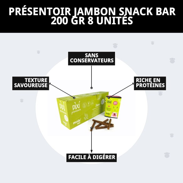 Exposant Barrette Snack Jambon 200g - 8 Unités pour Animaux de Compagnie