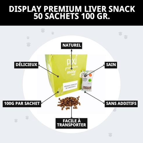 Exposant de snacks premium au foie pour chiens 50 sachets
