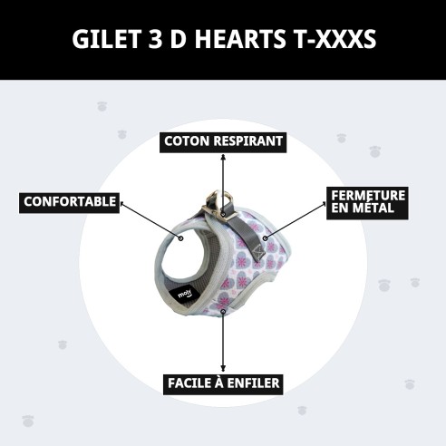 Gilet 3D Cœurs T-XXXS : Confort et Style pour Animaux de Compagnie