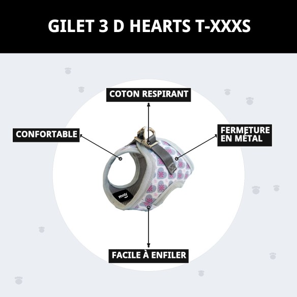 Gilet 3D Cœurs T-XXXS : Confort et Style pour Animaux de Compagnie
