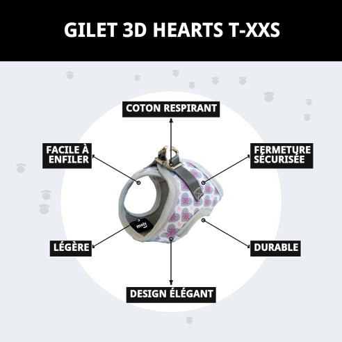 Gilet 3D Cœurs T-XXS : Confort et Style pour Votre Animal de Compagnie