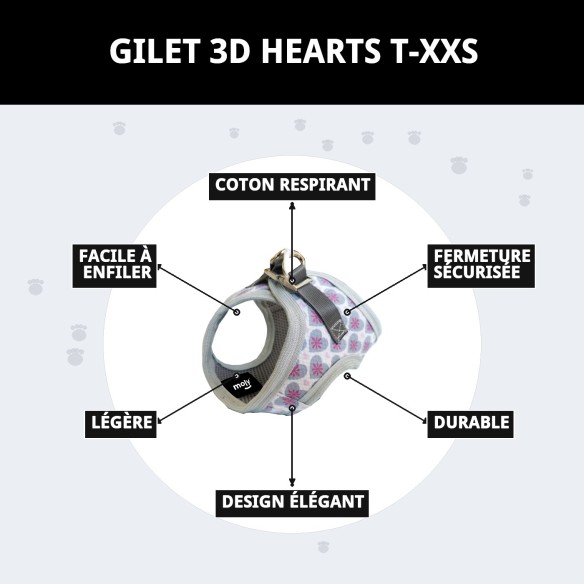 Gilet 3D Cœurs T-XXS : Confort et Style pour Votre Animal de Compagnie