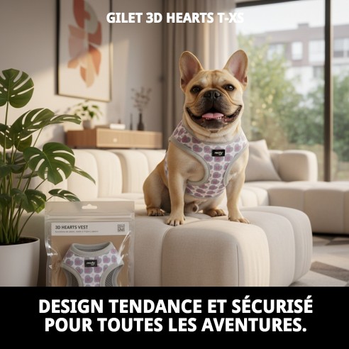Gilet 3D Cœurs T-XS : Confort et Style pour Animaux de Compagnie