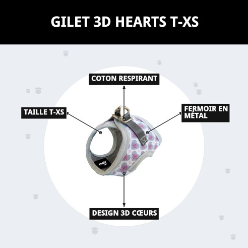 Gilet 3D Cœurs T-XS : Confort et Style pour Animaux de Compagnie
