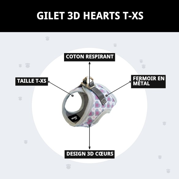 Gilet 3D Cœurs T-XS : Confort et Style pour Animaux de Compagnie