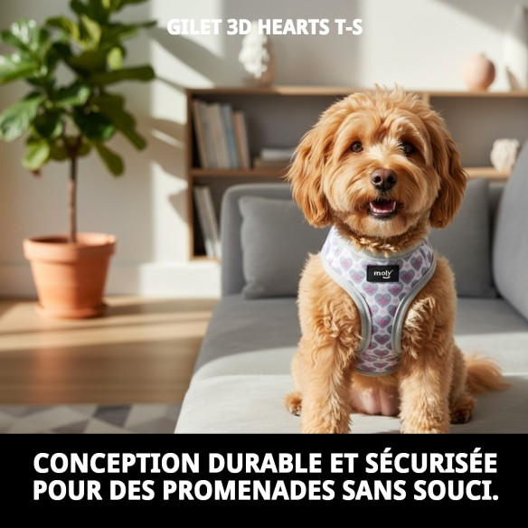 Gilet 3D Cœurs T-S : Confort et Style pour Animaux de Compagnie