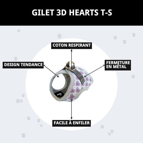Gilet 3D Cœurs T-S : Confort et Style pour Animaux de Compagnie
