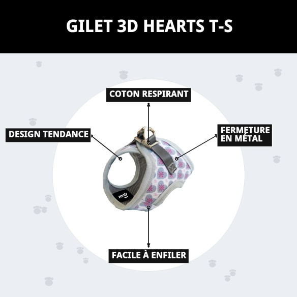 Gilet 3D Cœurs T-S : Confort et Style pour Animaux de Compagnie