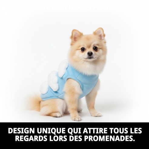 Gilet 3D Nuages T-XXS pour Animaux de Compagnie avec Style et Confort