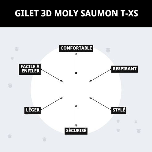 Gilet 3D Moly Salmon T-XS : Confort et sécurité pour votre animal de compagnie.