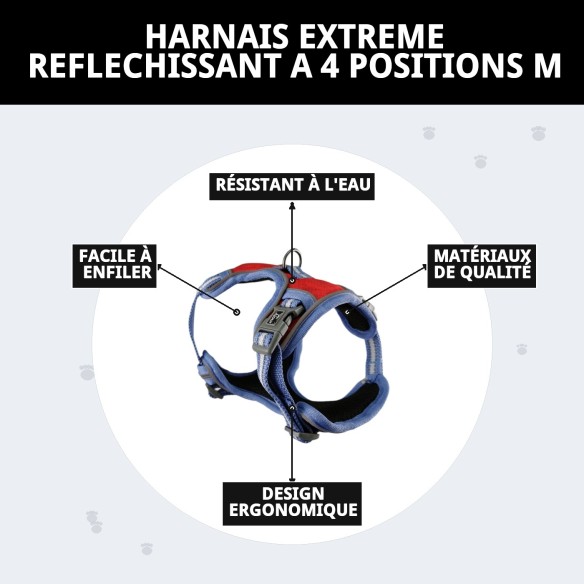 Harnais Extrême Réfléchissant M - 4 Positions pour votre Animal de Compagnie