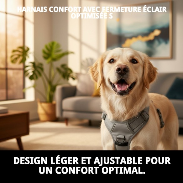 Harnais Confort avec Fermeture Éclair Optimisé pour Animaux de Compagnie S