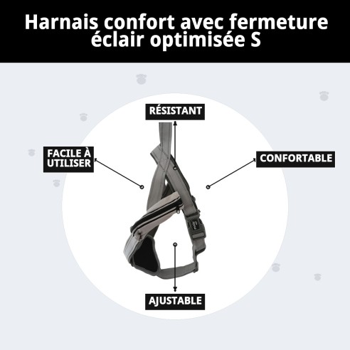 Harnais Confort avec Fermeture Éclair Optimisé pour Animaux de Compagnie S