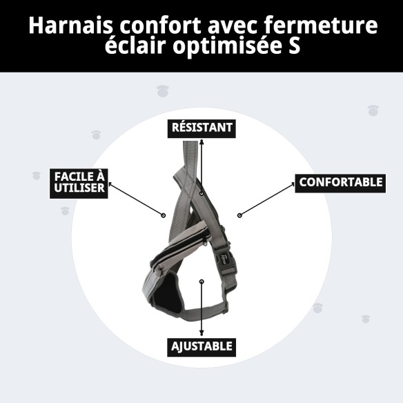 Harnais Confort avec Fermeture Éclair Optimisé pour Animaux de Compagnie S