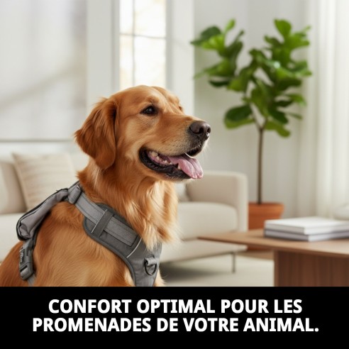 Harnais Confort avec Fermeture Éclair Optimisé pour Animaux de Compagnie L