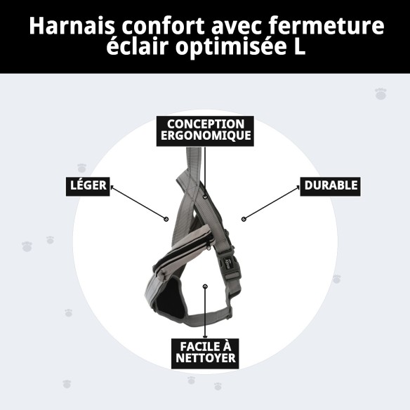 Harnais Confort avec Fermeture Éclair Optimisé pour Animaux de Compagnie L