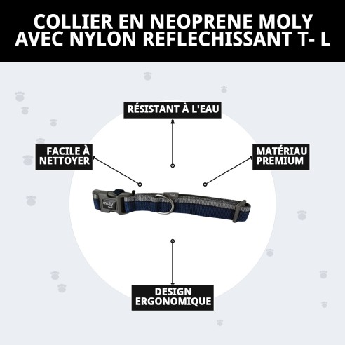 Collier Moly Néoprène Réfléchissant T-L pour Animaux de Compagnie