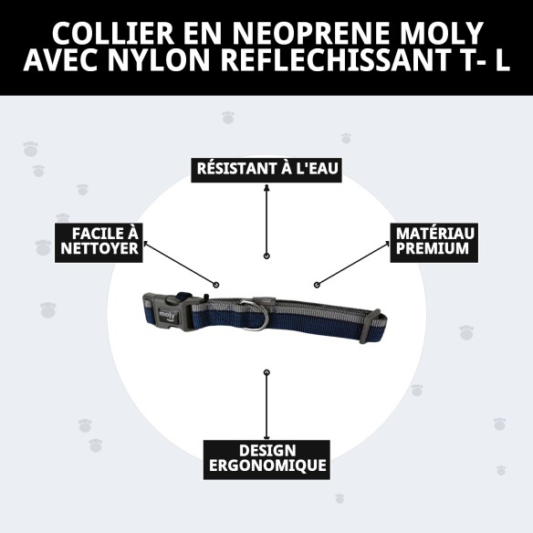 Collier Moly Néoprène Réfléchissant T-L pour Animaux de Compagnie