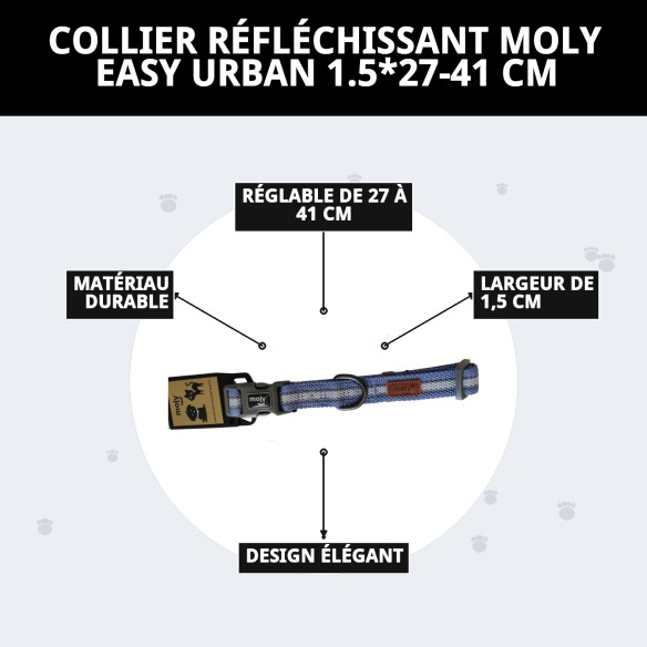 Collier Moly Easy Urban Réfléchissant pour Animaux de Compagnie 1.5*27-41 CM