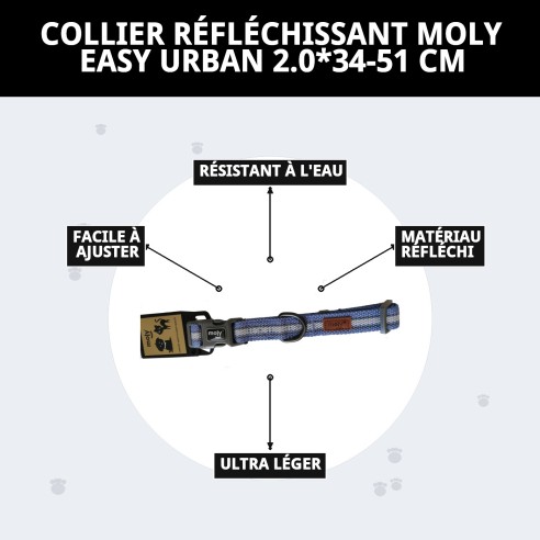 Collier Moly Easy Urban Réfléchissant 2.0 pour Animaux de Compagnie 34-51 CM