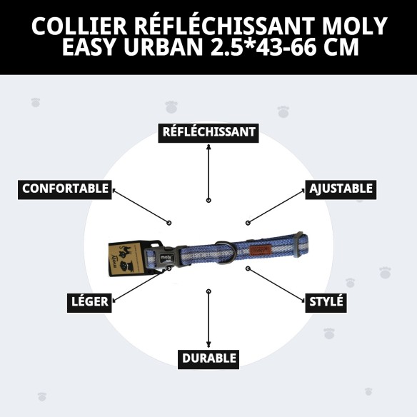 Collier Moly Easy Urban Réfléchissant pour votre animal de compagnie 2,5*43-66 CM