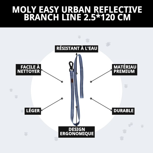 Ramal Moly Easy Urban Réfléchissant 2,5x120 cm pour animaux de compagnie