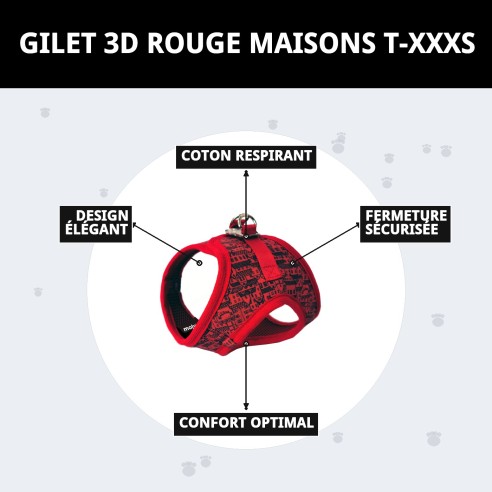 Gilet 3D Casitas Rojas T-XXXS : Confort et Style pour votre Animal de Compagnie