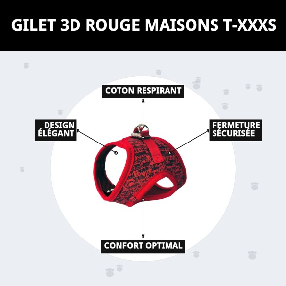 Gilet 3D Casitas Rojas T-XXXS : Confort et Style pour votre Animal de Compagnie
